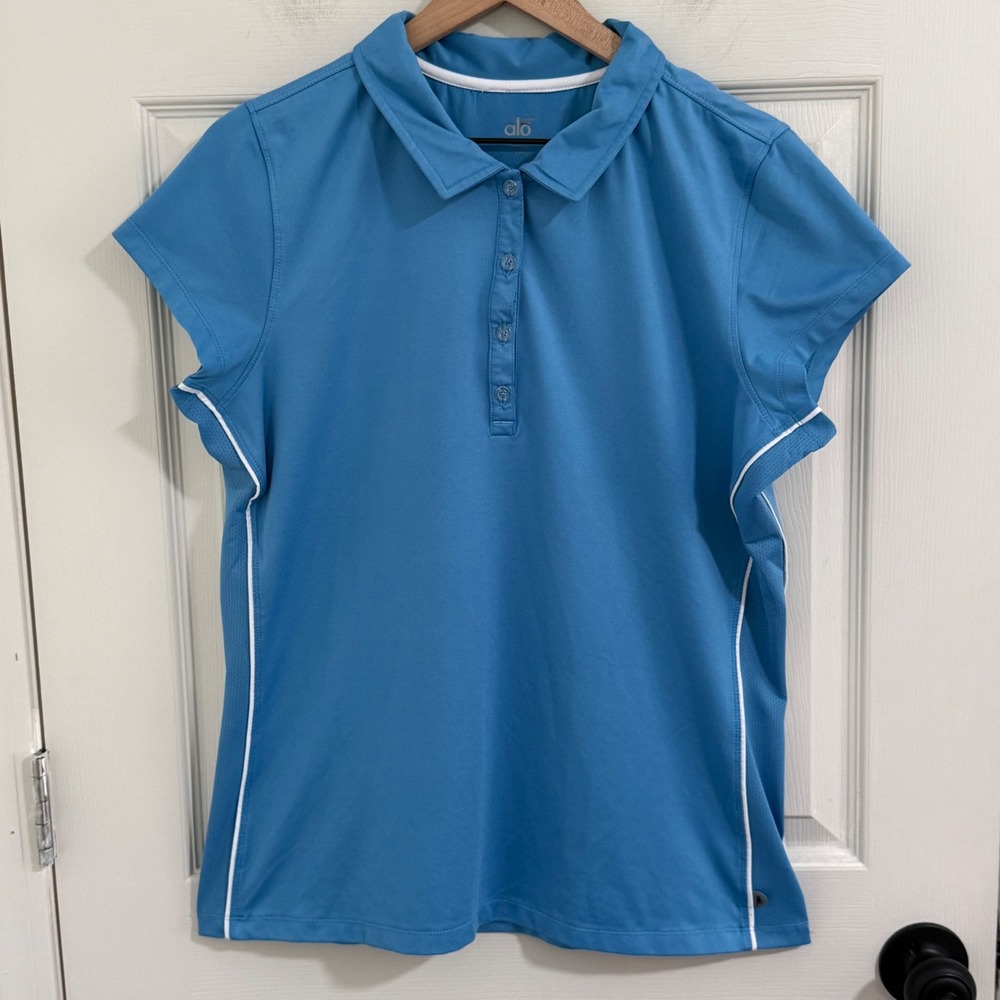 Alo Coolfit Womens XXL Golf Polo Blue Moisture Wicking Activewear Shirt Tennis